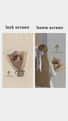 two pictures with the words lock screen and home screen on them, one has a woman's hair in a ponytail