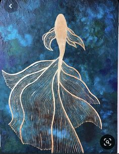 an acrylic painting of a woman with long hair and fish tails on it's back