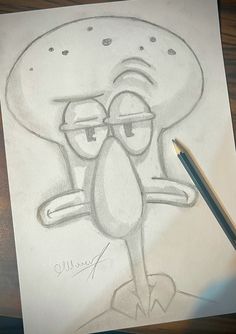 a pencil drawing of a cartoon character with glasses