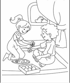 happy raksha bandhan coloring page with two children playing in the sandbox