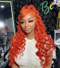 Colored Lace Front Wigs, Sleek Braided Ponytail, Lace Wigs Styles, Hair Ponytail Styles, Dope Hairstyles, Ponytail Styles, Front Lace Wigs Human Hair, Baddie Hairstyles, Orange Hair