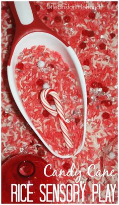 candy cane rice sensory play for kids