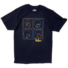 * The Beatles Men's Tee * New Without Tag * Front Graphic Print * Inner Print Label Tag * Short Sleeve * Crew Neck * Standard Fit - True To Size * 100% Cotton * Officially Licensed The Beatles Apparel * Imported * Sku Neon Outline Black Graphic Tee With Band Logo, Retro Black Top With Band Logo, Beatles Graphic, Beatles Shirt, Shirt Painting, Beatles Band, Beatles Tshirt, T Shirt Painting, White Graphic Tee