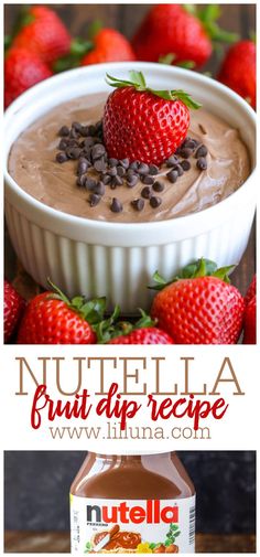 nutella fruit dip with chocolate chips and strawberries