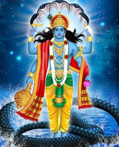 the hindu god is standing in water with his hands on his hips and arms outstretched