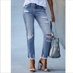 Questions? Leave A Comment Below! Casual Denim Jeans, Womens Ripped Jeans, Ripped Pants, Denim Decor, Moda Jeans, Tassels Fashion, Denim Patterns, Raw Hem Jeans, Straight Leg Denim