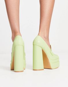 Shoes by Daisy Street Exclusive to ASOS Slip-on style Square toe Platform sole High block heel Heeled Loafers, Platform Heels, Lime Green, Block Heels, Daisy, Asos, Loafers, Slip On, Square