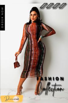 Mesh Tie Dye Print Long Sleeve Skinny Ruched Dresses Multicolor Ruched Dress For Fall, Fall Multicolor Ruched Dress, Bodycon Midi Dresses, Long Sleeve Casual Dress, Round Neck Dresses, Bodycon Fashion, Dresses By Length, Mesh Long Sleeve, Bodycon Midi