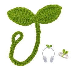 PRICES MAY VARY. 🌱【Unique Sprout Leaf Crochet】Say goodbye to plain and boring headphones. With the sprout leaf design, these accessories add a unique and fashionable charm to your headphones, making you stand out from the crowd. 🌱【Multifunctional Design】These crochet sprout headphone accessories serve multiple purposes. They can be used as bookmarks to add a touch of green to your reading experience, as headphone decorations to enhance your style, and as cable organizers to keep your space tid Leaf Sprout Cable Tie, Crochet Plant Headphones, Crochet Headphone Holder, Crochet Gamer Gifts, Crochet Headphone Charm, Crochet Leaf Garland, Headphone Cover Crochet, Crochet Small Things, Headphone Sprout