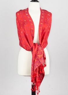 Pashmina Scarf with Red Twisted Vine Pattern - #65 - These pashmina scarves are the ideal winter accessory! With so many different colors and designs to choose from, you're sure to find the perfect scarf for everyone on your gift list - including yourself. Best of all, they look great with handmade jewelry designs.approximate size: 28x70 inches100% Pashmina Scarves, Scarves, Cherry Tree Beads, Pashmina Scarf with Red Twisted Vine Pattern - #65 Elegant Red Pashmina Scarf, Red Shawl Scarves For Fall, Traditional Red Shawl, Elegant Red One-size Scarves, Traditional Red Scarves For Fall, Red Pashmina Dupatta Shawl, Red Pashmina Shawl Dupatta, Red One Size Shawl Scarf, Red Shawl Scarf One Size