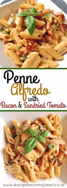 penne alfredo with bacon and sundried tomatoes is an easy, delicious dinner