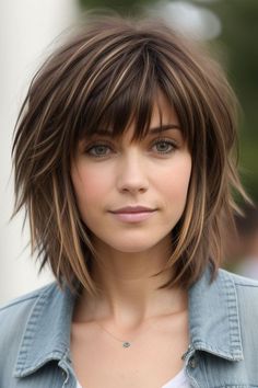 28+ Shag Haircuts Thin Hair 16 Short Layered Haircut With Bangs, Kitty Cut Hair 2024, Long Layered Bob With Bangs, Shag Lob, Short Haircuts With Layers, Shag Haircuts For Fine Hair, Short Shag Cut, Best Haircuts For Fine Hair, A Shag Haircut