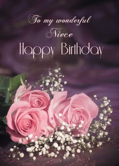 two pink roses and baby's breath on a purple background with the words, to my wonderful partner happy birthday