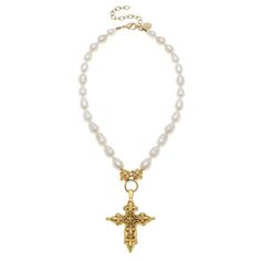 Susan Shaw, Dope Jewelry Accessories, Freshwater Pearl Necklace, 24kt Gold, Cross Jewelry, Gold Cross, Freshwater Pearl Necklaces, San Antonio Tx, Dream Jewelry