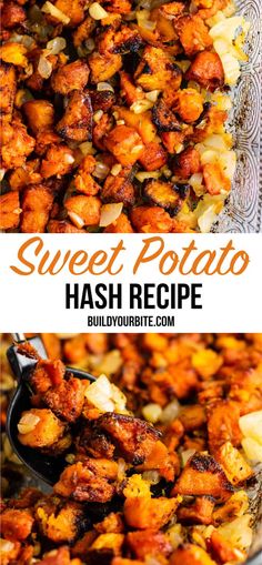 sweet potato hash recipe with text overlay