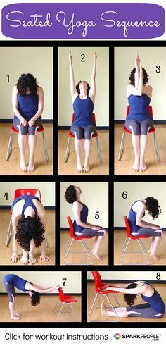 a woman doing yoga poses on a chair