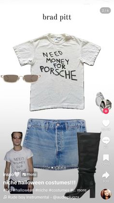 a white t - shirt and denim skirt with sunglasses on the bottom is featured in an instagram