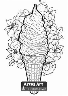 an ice cream cone with flowers in it