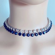 New W Tag. Never Worn. Zero Flaws. Sparkling Sapphire And Diamond Effect Double Strand. Blue Cubic Zirconia Necklace For Evening, Blue Rhinestone Necklaces For Evening, Blue Rhinestone Necklace For Evening, Elegant Blue Rhinestone Necklace With Sparkling Stones, Elegant Blue Crystal Rhinestone Necklace, Elegant Blue Rhinestone Necklace For Formal Occasions, Luxury Blue Jewelry With Rhinestones, Blue Evening Necklaces With Sparkling Stones, Luxury Blue Rhinestone Jewelry