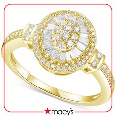 in stock Macy's Oval Diamond Ring With Accents, Macy's Classic Oval Diamond Ring, Baguette Halo, 2 Carat Diamond Ring, Diamond Baguette, Gold Sign, Engagement Ring Guide, Jewelry Repair, Diamond Cluster Ring