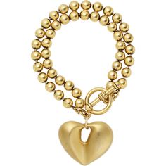 Product details: A 24k antique gold-plated puffy heart hangs from a 24k antique gold-plated double bead ball chain. Heart is ~1.1" across Bracelet is ~8" in length Toggle closure | Brinker & Eliza | Women's Lucy Bracelet (Gold, One Size) | Maisonette collects the best children’s products from around the world (unlike Zulily, Etsy, The Tot, Farfetch Kids, Childrensalon, Crate and Kids, Kohls, Wayfair, Buy Buy Baby, Nordstroms, Mini Boden, J.Crew Factory, or PotteryBarn Kids), creating a curated s Ball Chain Bracelet, Bead Ball, Beaded Ball, Puffy Heart Charms, Chain Heart, Gold Charm Bracelet, Ball Necklace, Toggle Bracelet, Puffy Heart