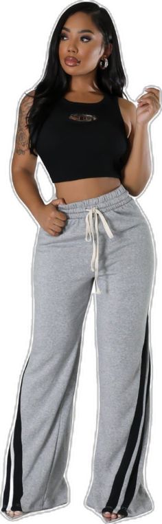 Drawstring Sweatpants with Striped Tape Patch - Mabel Love Co - Drawstring Sweatpants Jogging Style, Straight Leg Sweatpants, Drawstring Sweatpants, Casual Attire, Stretch Pants, Drawstring Waist, Jogging, Straight Leg, Perfect Fit