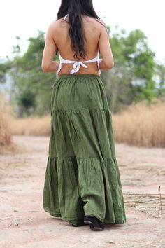 All items are shipped to Thailand Post . Free upgrade to D.H.L Express when you but 2 or more. The USA only. Please leave a phone number with orders . US sizing fits XS - XL please check the sizes in inches in the description. This lovely Boho long skirt is made from 100% cotton soft and very comfortable .The skirt is in three tiers and has a full elastic waist band .Half Lined A great piece to wear with a tight or cropped top . Its is very comfy to wear and easy to care for just wash cold cycle Solid Flared Beach Skirt, Solid Color Flared Beach Skirt, Non-stretch Cotton Skirt For Vacation, Lined Maxi Skirt For Vacation, Green Flowy Cotton Skirt, Green Cotton Maxi Skirt, Non-stretch Maxi Skirt For Vacation, Non-stretch Skirted Bottoms For Beach, Bohemian High Waist Lined Maxi Skirt