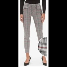 Gap Nwt Curvy Signature Skinny Ankle Plaid Pants In Size 10. These Gap Curvy Signature Skinny Ankle Black, White With Red Stripes Plaid Pant Is A Must-Have Fashion Piece That Exudes Sophistication And Elegance! The Pants Have A Mid-Rise Fit With Belt Loops, Angled Pockets, Streamlining Seams For An Ultra-Flattering Fit. Tailored From Luxurious Fabric, It Stands Out With Its Contemporary Plaid Print And Sleek Design Perfect For Any Season. Upgrade Your Wardrobe With This Pair Of Attractive And St Gap Mid-rise Pants For Fall, Chic Gap Bottoms For Fall, Fitted Gap Bottoms For Business Casual, Trendy Gap Pants For Fall, Fitted Gap Bottoms For Fall, Chic Fitted Gap Pants, Chic Fitted Pants By Gap, Green Khaki Pants, Corduroy Leggings