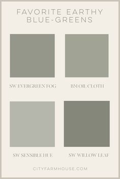 four different shades of gray with the words favorite earthy blue - greens