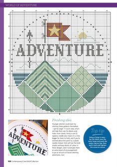 an advertisement for the adventure cross stitch pattern book