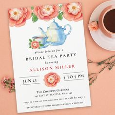 a bridal tea party is on the table next to a cup and saucer