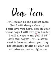 a poem written in black ink with the words dear teen