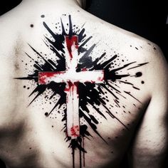 a man with a cross tattoo on his back