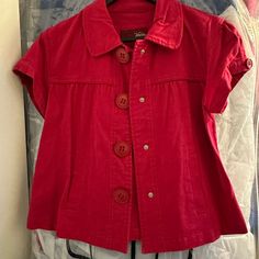 Vanity Summer Coat, Size M Brand New, No Tag Casual Red Collared Outerwear, Red Cotton Button-up Outerwear, Red Fitted Collared Outerwear, Red Cotton Outerwear For Work, Red Cotton Outerwear For Spring, Summer Coat, Summer Coats, Pea Coats, Vanity