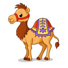 a cartoon camel wearing a colorful costume