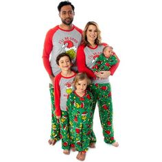 Dr.Seuss and the classic story, How The Grinch Stole Christmas, started as an inspiring children's tale and is now one of the most beloved holiday shows around! Now you can get matching Grinch pajamas for the whole family. We all know someone who has a little Grinch in them around the holidays, and perhaps all year long! Well, this is the perfect Grinch pajama set for an entire family Grinches. For the men, women, and kids you have a 2 piece pajama set. The top is a raglan shirt with a printed d The Grinch Who Stole Christmas, Grinch Pajamas, Pajamas For Teens, Dr Seuss The Grinch, Christmas Pjs Family, Grinch Who Stole Christmas, Pajama Outfit, Matching Family Christmas Pajamas, Family Pajama Sets