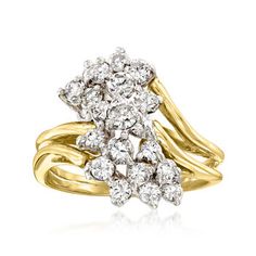 Ross-Simons - C. 1980 Vintage 1.25ct t. w. Diamond Cluster Ring in 14kt Yellow Gold. Size 7. C. 1980. Treat yourself today to something that will keep you dazzling for a lifetime! From our Estate collection, this traditional, yet exquisite, ring showcases a scintillating cluster of 1.25 ct. t. w. round brilliant-cut diamonds atop a polished 14kt yellow gold band that gracefully meanders around the perimeter of the design. Diamonds are set in 14kt white gold. 5/8" wide. Diamond cluster ring. Excl Yellow Gold Cocktail Ring, Timeless Ring, Diamond Birthstone, Gold Cocktail Ring, Vintage Diamond Rings, Gold Cocktail, Jewelry Rings Diamond, Tiffany Style, Pretty Rings