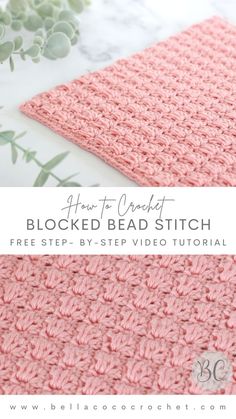 the crocheted bed stitch pattern is shown in pink