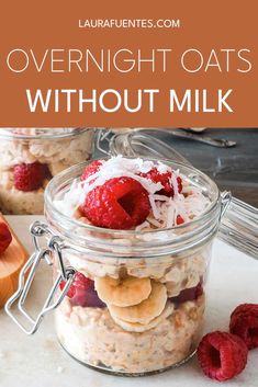 overnight oats in a jar with raspberries and coconut