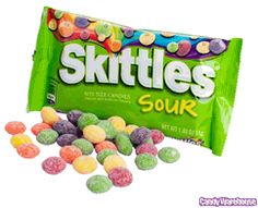 skittles sour gummy candies are on display