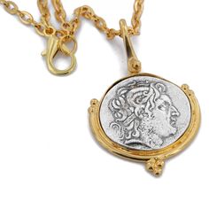 Introducing Our Meticulously Crafted Gold Coin Pendant Necklace Inspired by ancient coins and exquisitely handcrafted to perfection, this stunning piece is meticulously plated in 24-carat gold on high-quality brass, ensuring a luxurious and enduring shine. This gold coin necklace reflects the beauty of Hellenistic jewelry and Etruscan jewelry, capturing the essence of timeless elegance. Designed with versatility in mind, this necklace is suitable for both men and women, making it a captivating a Ancient Style Medallion Coin Pendant Jewelry, Ancient Yellow Gold Medallion Necklace, Ancient Style Yellow Gold Medallion Necklace, Ancient Style Medallion Necklace In Yellow Gold, Gold Mythological Coin Pendant Jewelry, Gold Mythological Jewelry With Coin Pendant, Mythological Style Gold Coin Pendant Jewelry, Mythological Medallion Jewelry In Gold, Ancient Style Coin Pendant Medallion Necklace