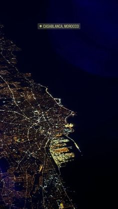 an aerial view of the city lights at night, taken from space in this satellite image