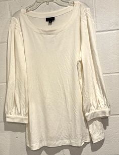 J.Jill Boat Neck Top Ivory Cream Long Sleeve Pullover Stretch Womens Size M