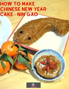 there is a plate with some food on it and the words how to make chinese new year cake - ning gao