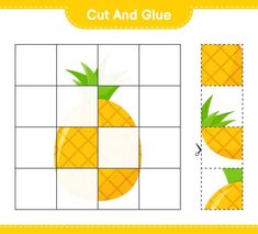 the cut and glue game with pineapples on squares to make it look like they are