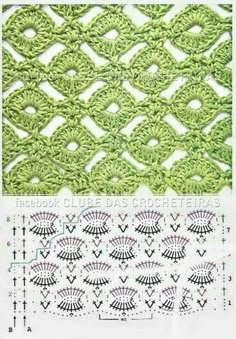 the crochet pattern is shown in two different colors, one green and one white