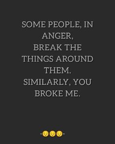 some people, in anger, break the things around them simularly you broke me