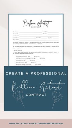 Balloon Artist Contract | This contract is a simple, professional and customizable agreement for balloon Stylists to use. Everything is easily editable in Canva making it easy to tailor the template to your needs and create your own customized contracts. Rent Receipt, Party Rentals Business, Business Binders, Real Estate Contract, Real Estate Forms, Balloon Artist, Real Estate Management, Rental Application, Decor Market