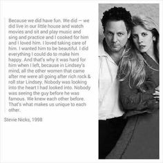 a man and woman standing next to each other in front of a quote from steve nicks