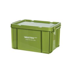 a green storage box with the words industrial on it